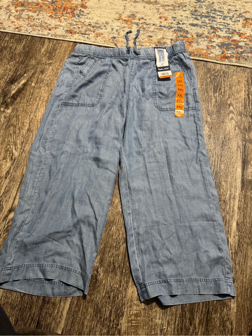 Splendid Chambray Wide Leg Cropped Pants in Light Blue